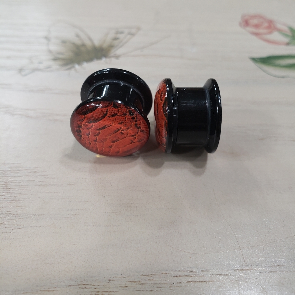 Orange Scales Print Plug Earrings